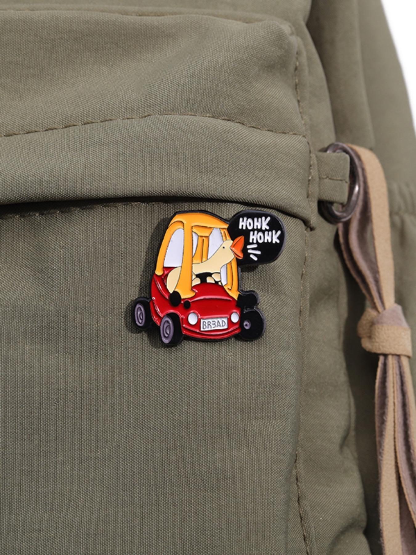 Cute Cartoon Car & Goose Design Brooch, Creative Metal Brooch with Letters Print, Fashion Accessory, Fashion Summer Charm Accessories for Men & Women