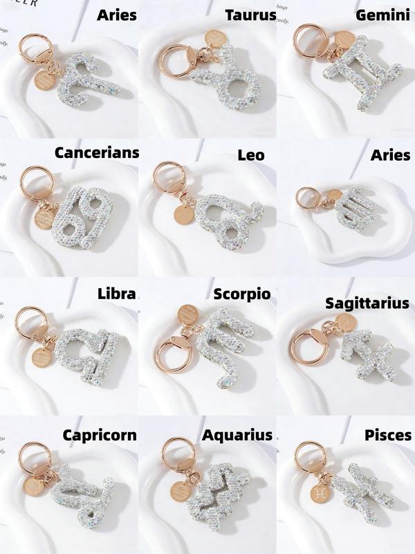 12 Zodiac Silver Color Pendant Keychain, Fashionable Valentine's Day Bag Accessory, Unique Design for Daily Use, Perfect Gift for Women and Girls
