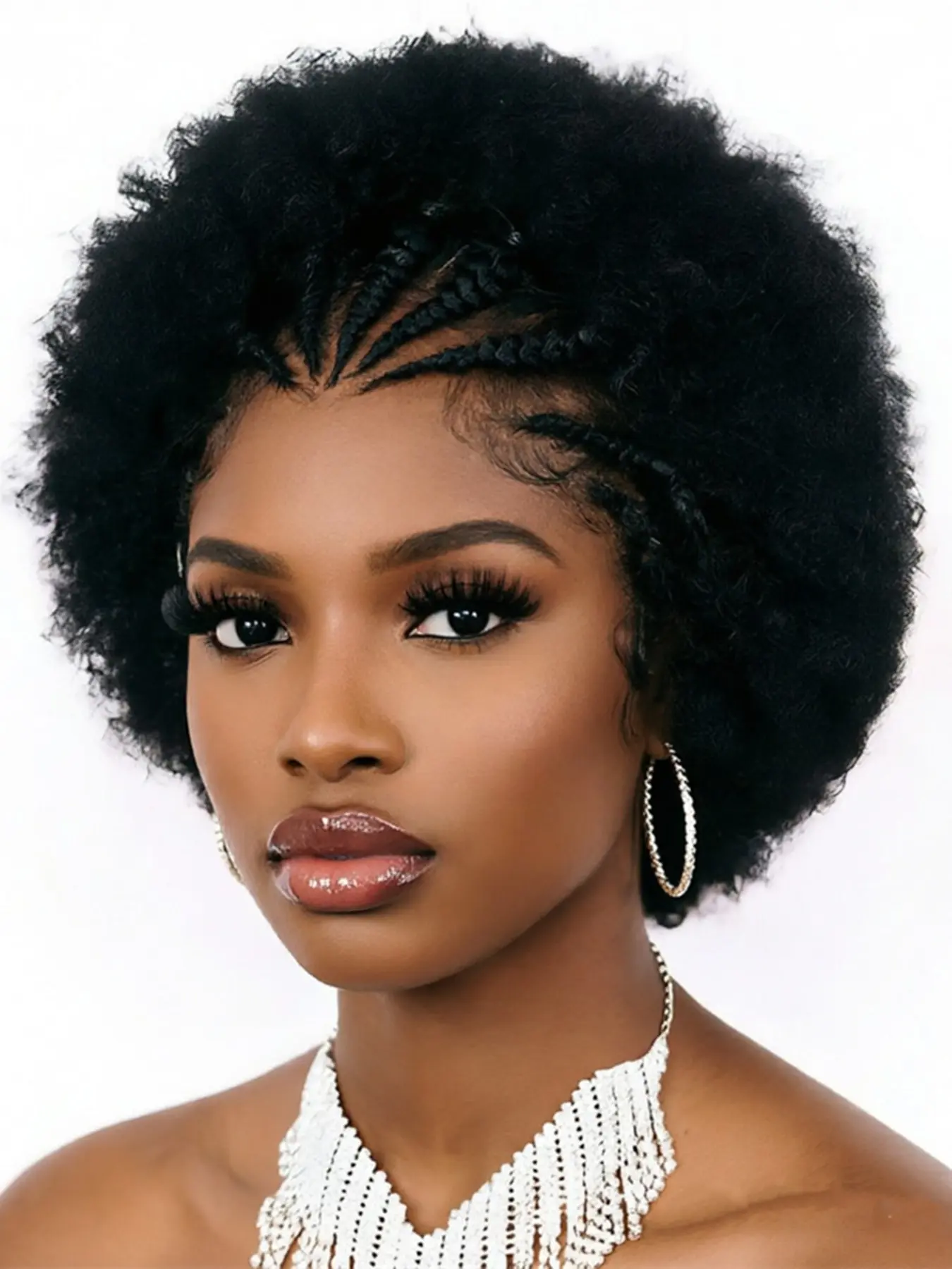 Braided Puff Style 13x4 Lace Pixie Cut Human Hair Wigs for Women, Short Afro Curly Wig for Daily Party Cosplay Use, Fashion Fluffy Wigs