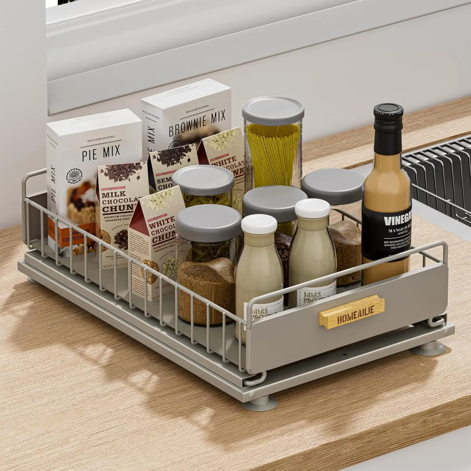 Sink Organizer, Single Tier Pull Out Drawer Shelf for Cabinet, Sturdy Rack – Gray