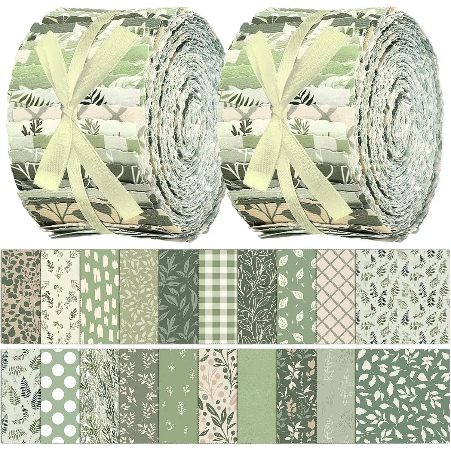 40 Pcs 2.55 Inch Sage Green Precut Quilting Strips Roll, Forest Sage Leaf Greenery Fabric Bundle for DIY Craft Sewing, Spring Blanket, Upholstery, Purse Making & Rug Quilting
