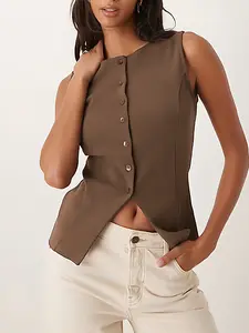 Women's Sleeveless Button Back Vest Tops, Vintage Slim Fit Design, Perfect for Parties, Dates, Casual Wear, Commuting, Everyday