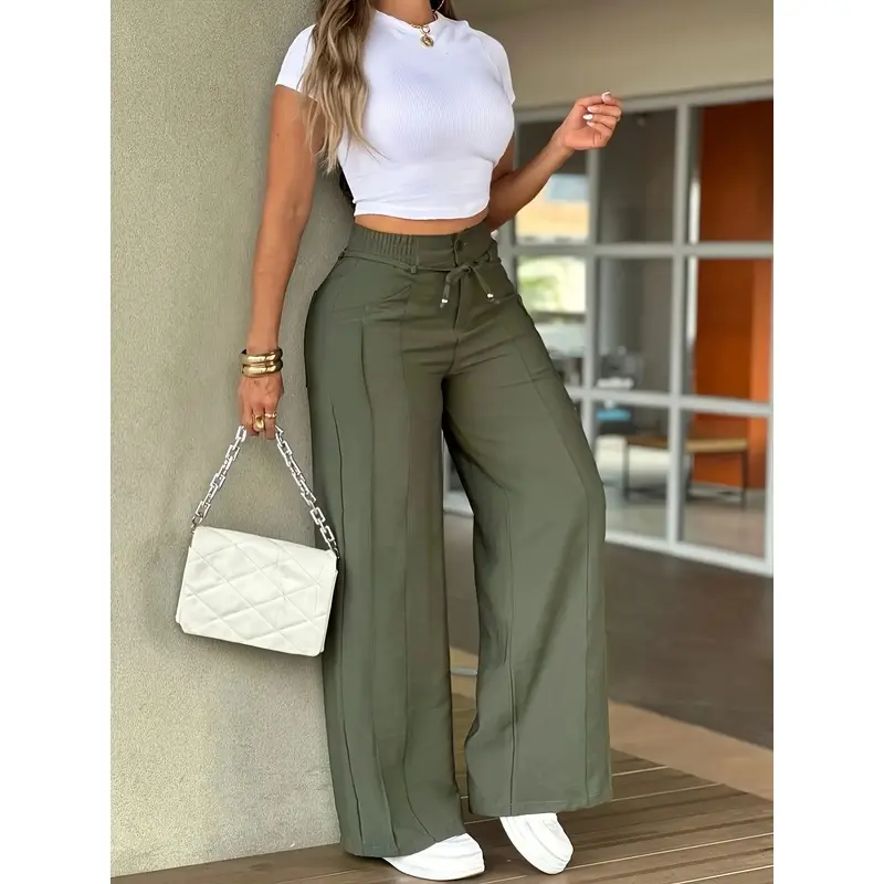 2026 New Women's High-Waist Wide-Leg Pants with Seam Detail, Machine Washable Dry Clean Option, Suitable for Office, Commute, Dates, Women's Bottoms Bottomwear, Bottom