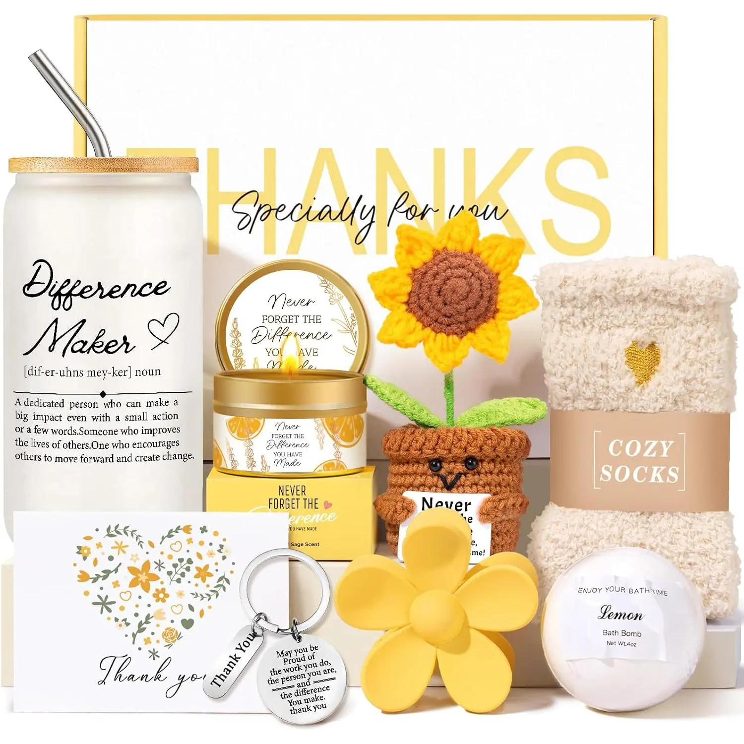 Difference Maker  Basket for Coworkers, Employee Appreciation Gifts, Thank You Recognition  with 16oz Difference Maker Glass,  Basket for Teacher, Coworkers, , Nurse,  Provider