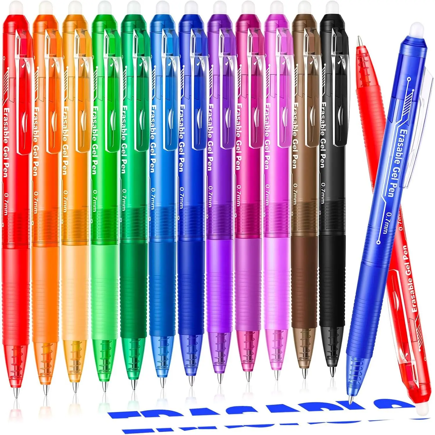 Retractable Erasable Gel Pens, 12 Color Fine Point Erasable Pens Clicker, Make Mistakes Disappear,  Ink for Drawing, Writing, Planner & Crossword Puzzles (0.7mm, Pack of 12)