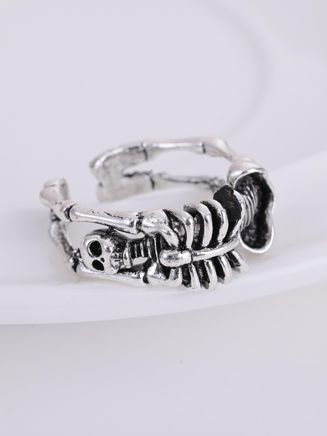 Punk Skull Design Hollow Out Ring, Adjustable Opening Ring for Men, Fashion Accessories for Party, Halloween, Punk Style Ring, Adjustable Rings