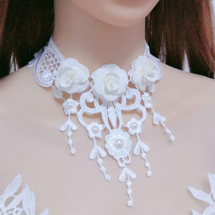 White Lace Floral Choker Necklace for Women Bridal Wedding Choker with Tassel Delicate Lace 3D Florals Adjustable Comfortable Bridal Jewelry Perfect for Vows & Last Dance