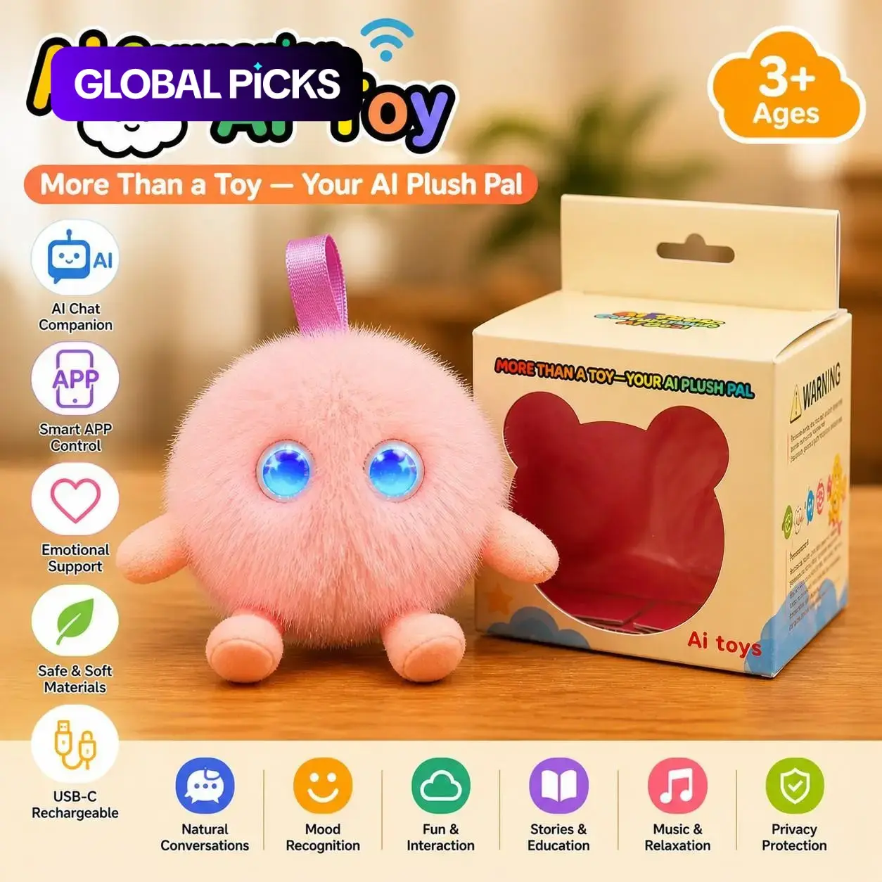Smart Ai Talking Plush Toy, Voice Interactive Companion, USB-C Charging, APP Controlled, Kids Learning Buddy, Birthday Gift #GLOBAL PICKS