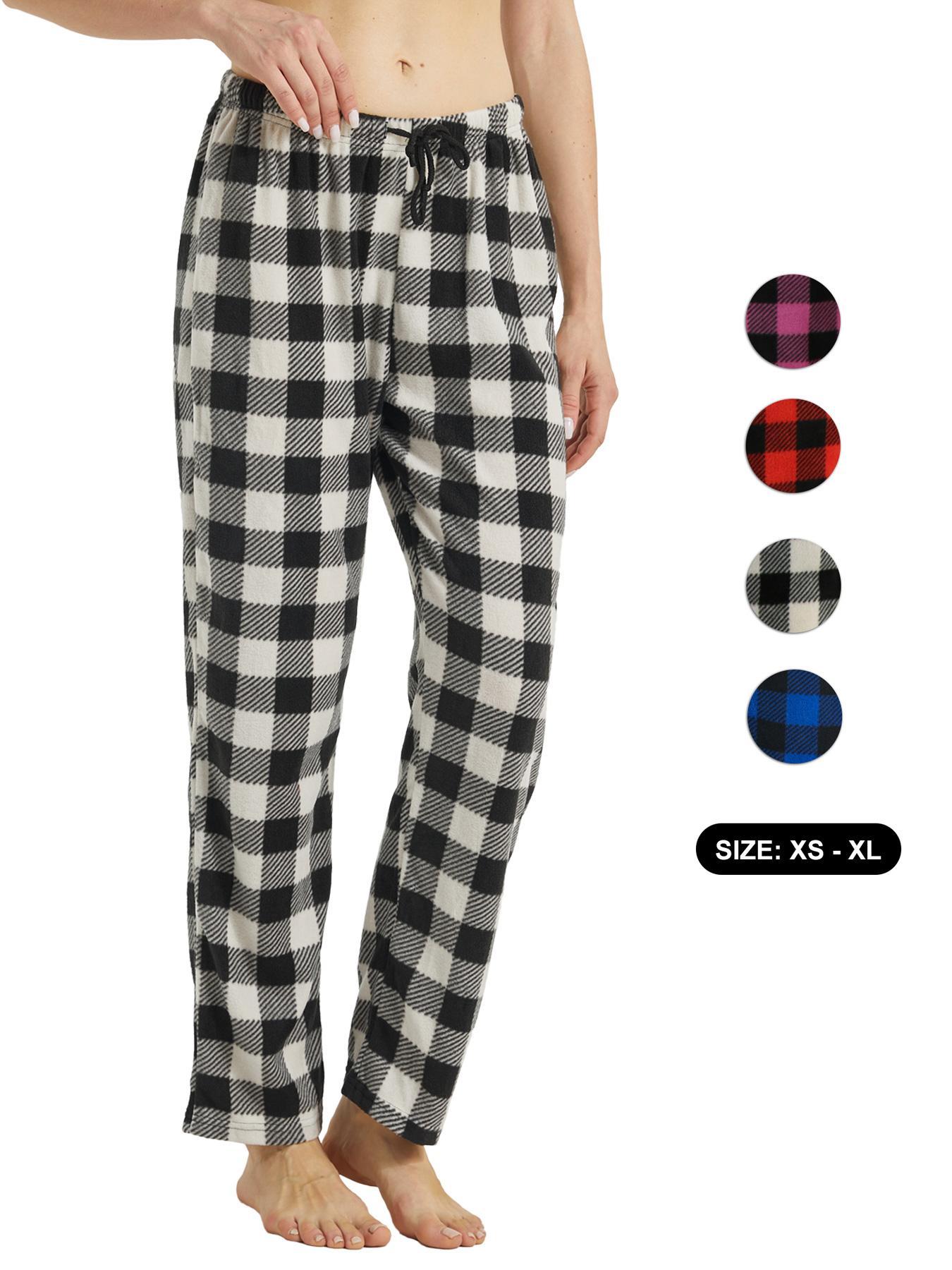 Women's Plaid Pajama Bottoms, Fleece Checked Pajama Pants, Soft Drawstring Lounge Sleep Pants for Women, Sleep Bottoms for Fall & Winter