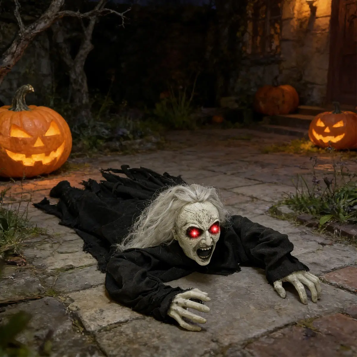 Haunted Halloween Electric Toy, Sound-Activated Crawling Decoration, Glowing Outdoor Garden Prop, Interactive Horror Accessory