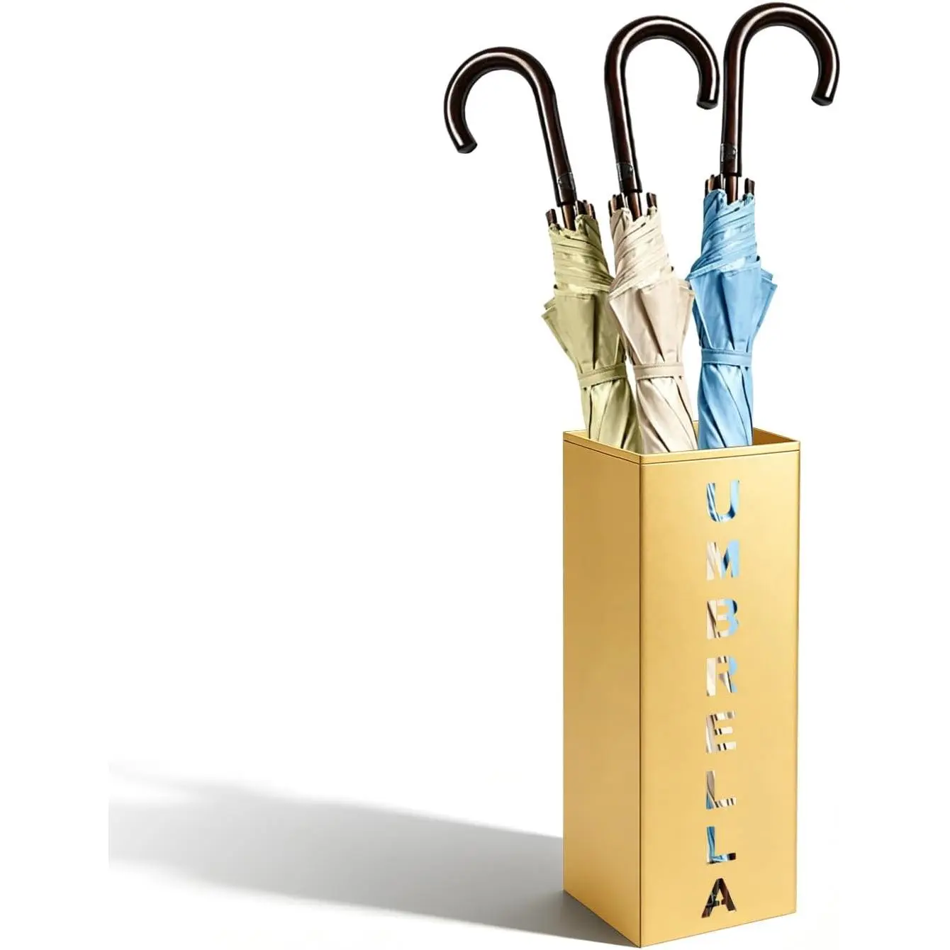 Gold Metal Square Freestanding Umbrella Holder - 16.26x6.46x6.46" Umbrella Storage Rack with Ventilation for Indoor Entryway, Homes Offices, Enhances Air Circulation, Enhances Ventilation