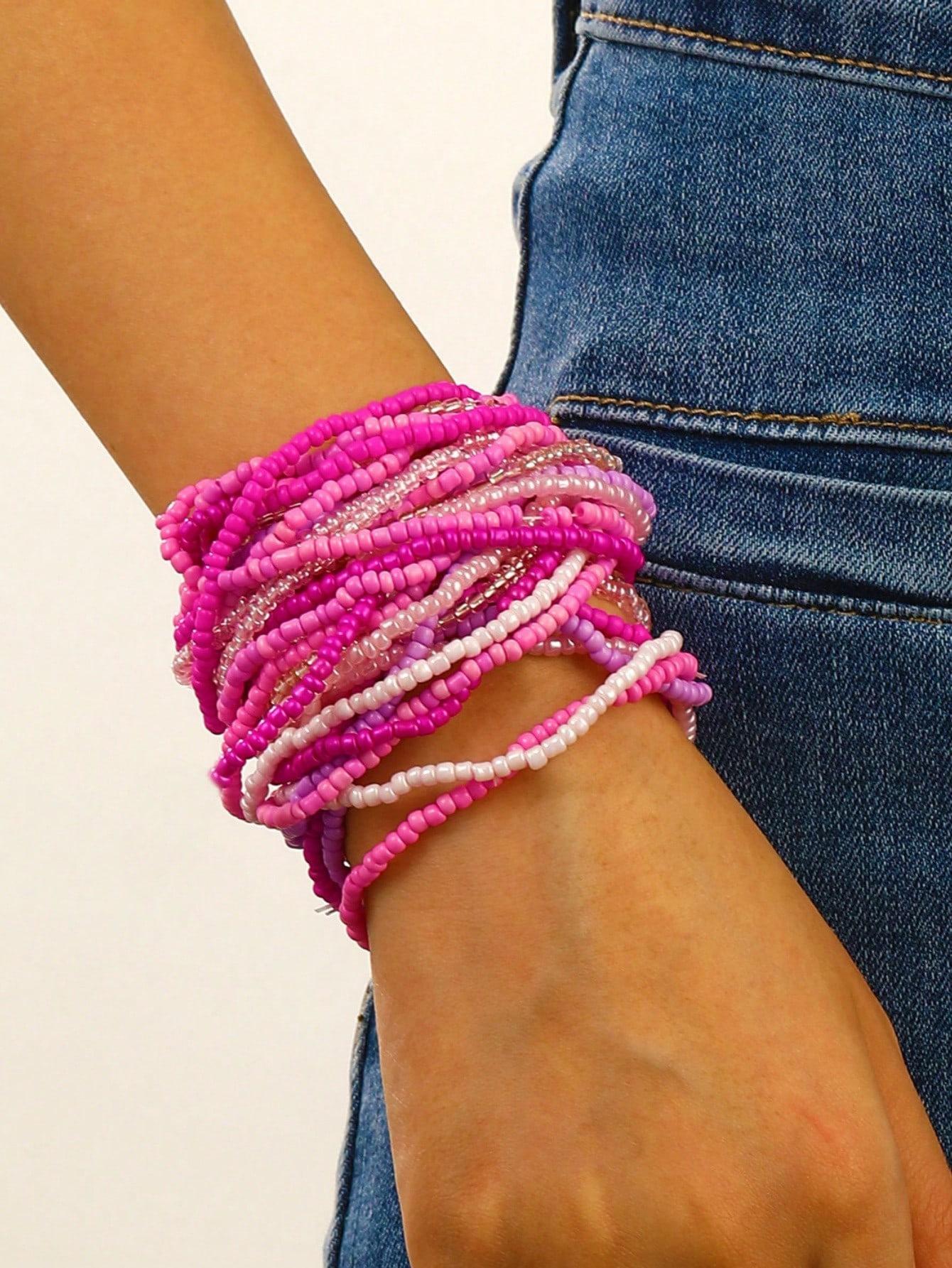 Set Bohemian Multilayer Stackable Seed Beaded Bracelets Colorful Beads Strand BFF Wristbands Bracelet for Women Summer Beach Hawaii Jewelry Birthday Gifts