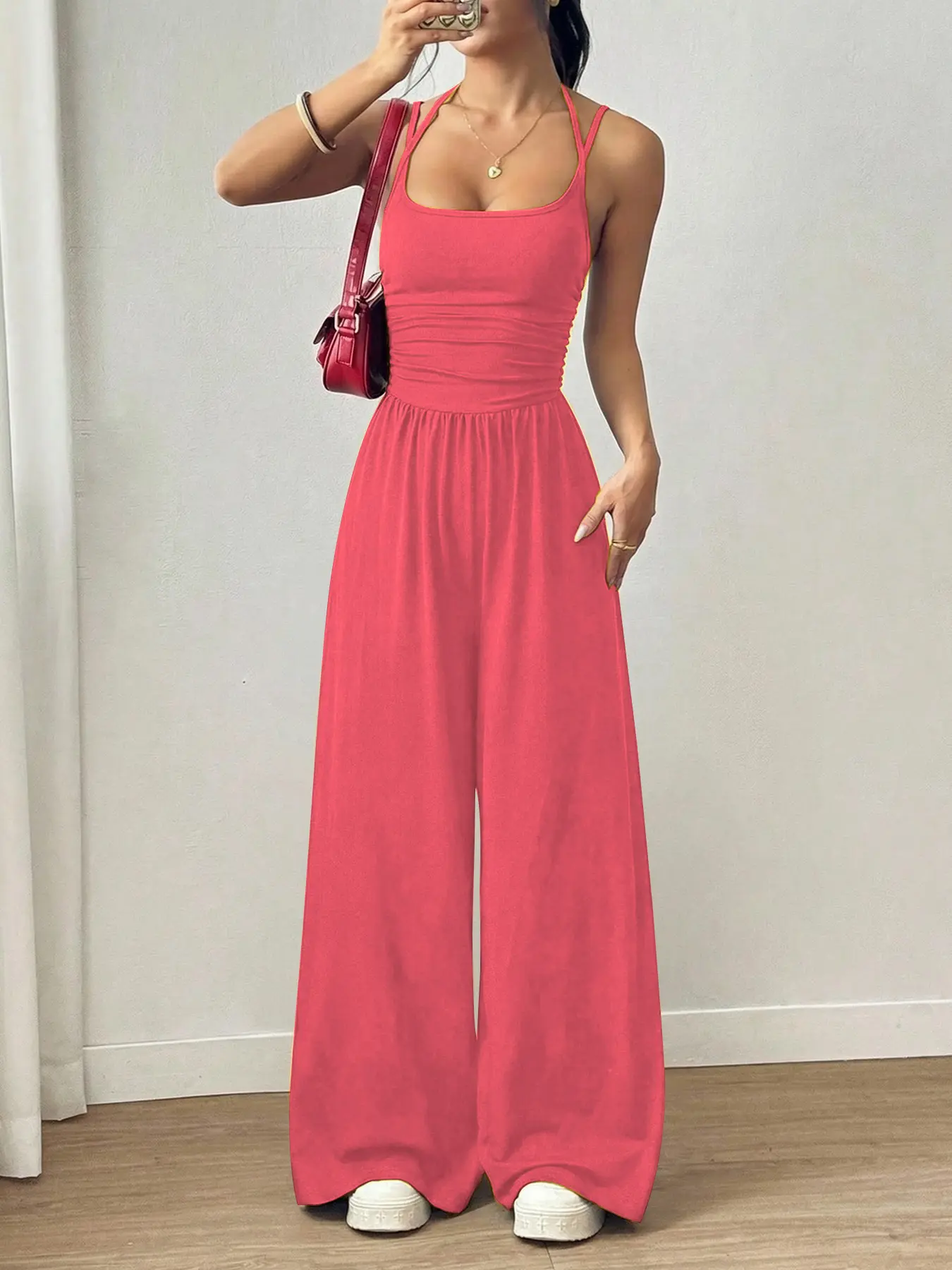 Shapewear suspender jumpsuit 2026 new cross-border casual vacation style strapless sleeveless loose wide-leg pants for summer