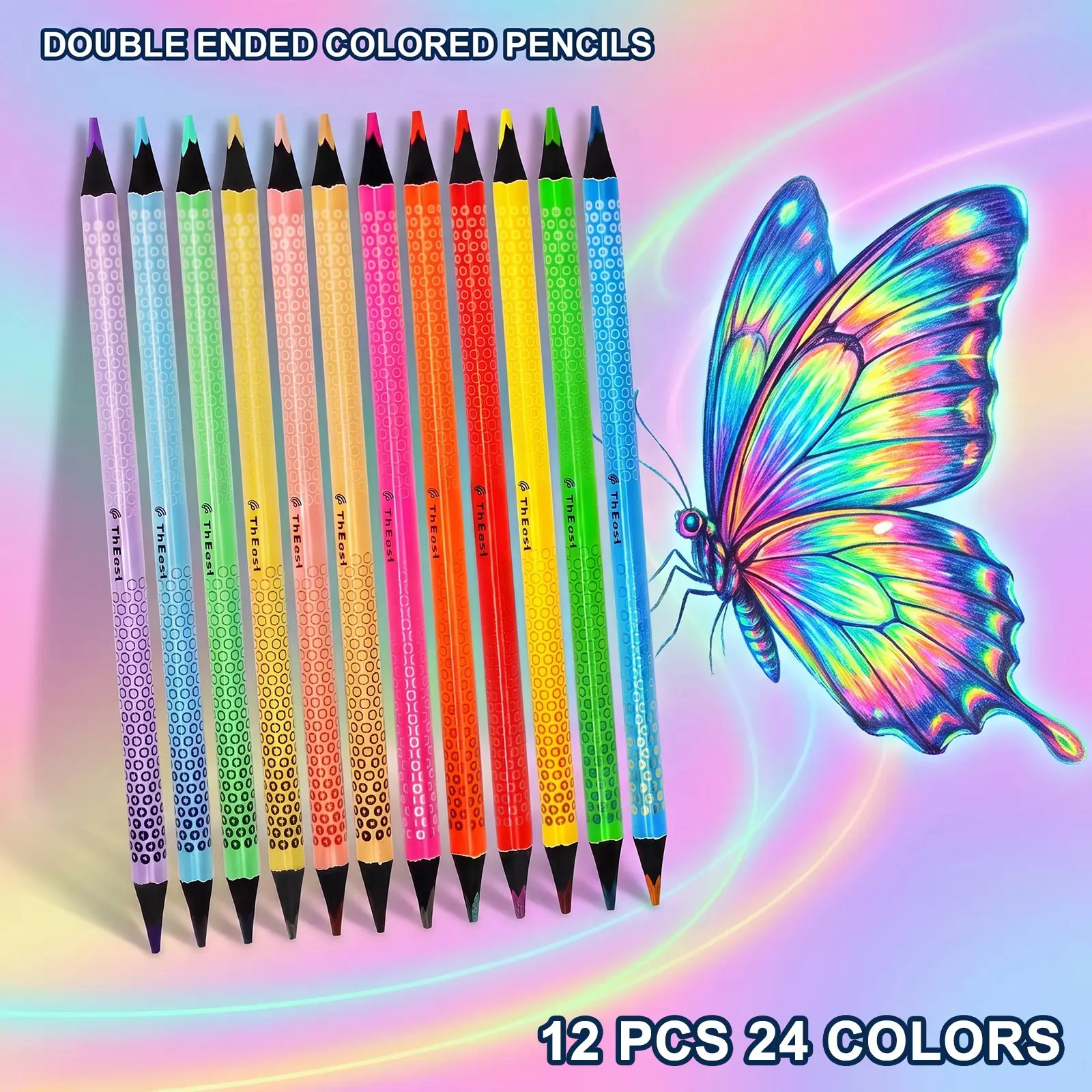 12 Double-Ended Coloured Pencils, 24 Colors in 12 Pencils, Ideal for Adult Artistic Coloring, Pre-Sharpened, Perfect Gifts for Parties