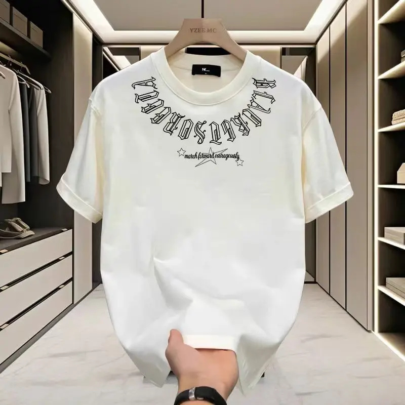 Menswear Loose Fit Round Neck Short-Sleeve T-Shirt - Summer New Style Personalized Printed, Heavyweight Pure Cotton, Stylish Cool Casual Multi-Size Ins Top for Young Men
