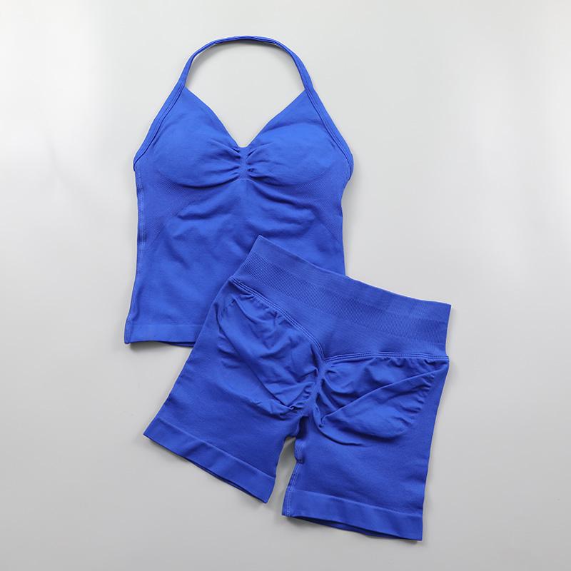 Impact Seamless Yoga Set Women 2Pcs Padded Halter Tank Top Scrunch Butt Lifting Gym Shorts Set Summer Sportswear Workout Clothes Sporty High Stretch Breathable Outfits Sporty High Stretch Sporty Breathable Outfits