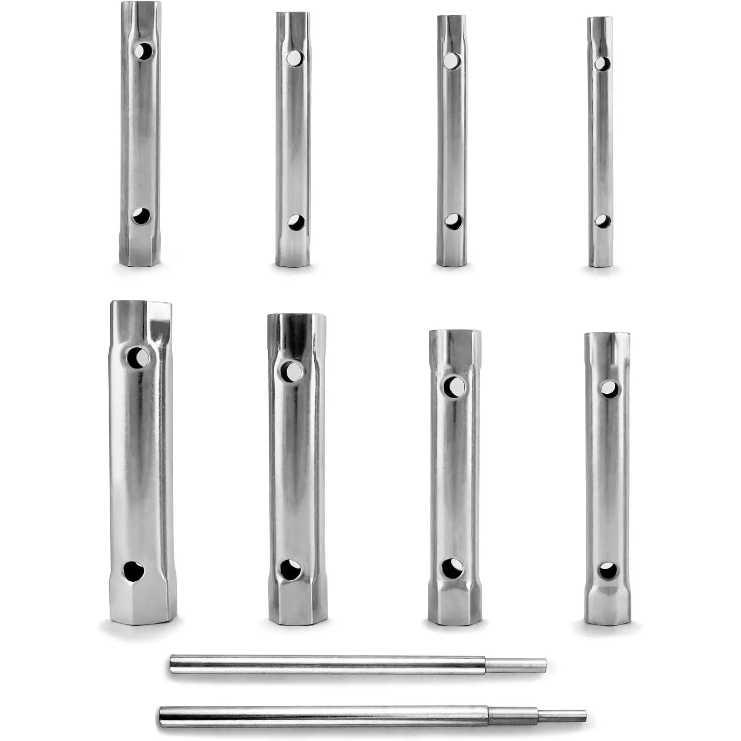 Spark Plug Wrench Set, Box Spanner Set, 10 count Tubular Spanners, Steel Tube Spanner and T Bar Tool Kit 6 x 7-20 x 22 mm with 2 Tommy Bars