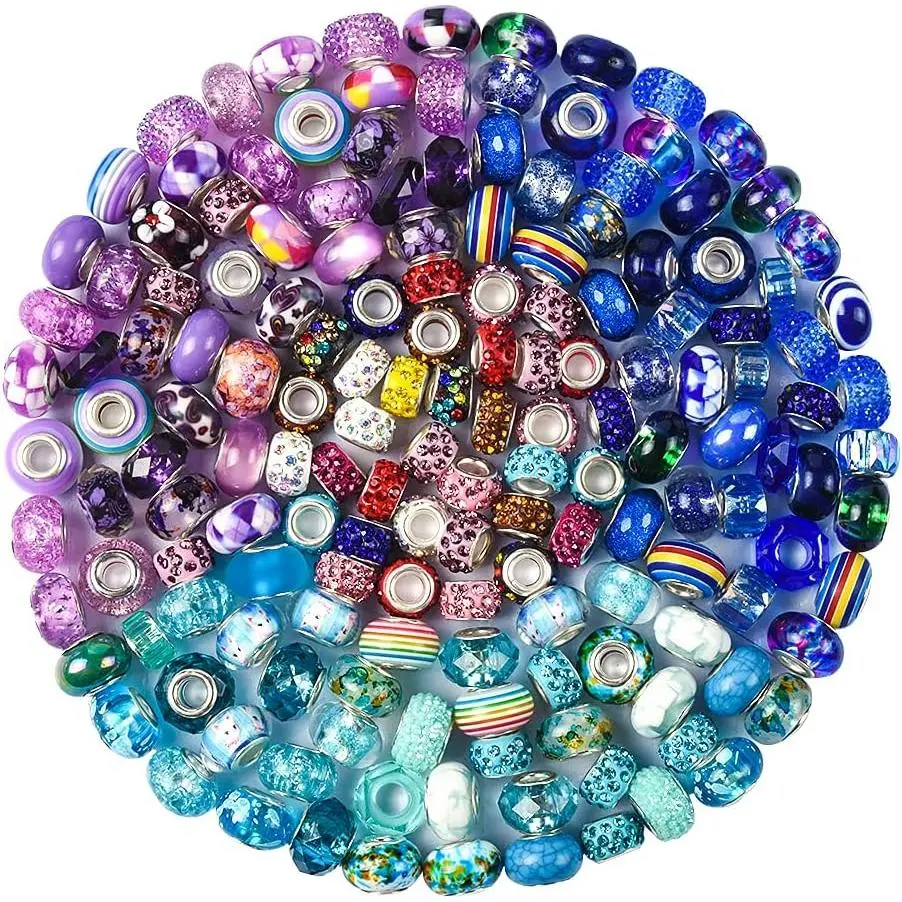 European Large Hole Beads Spacer Beads Rhinestone Craft Beads for DIY Charms Bracelet  Making (-Lake Blue-Blue)