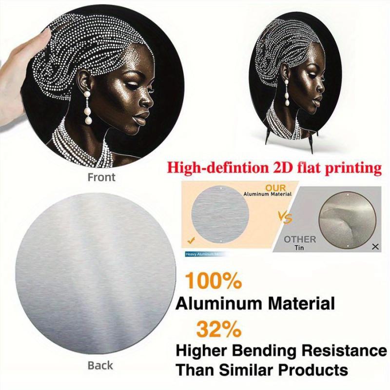 1 Piece, African American Women Wearing Pearl and Beaded Headpiece Aluminum Foil Wall Art - 8x8inch Round Wreath Logo, Suitable for Home, Office, Wedding Decoration - Elegant Holiday Gift for Christmas, Thanksgiving, Valentine's Day, African American Home