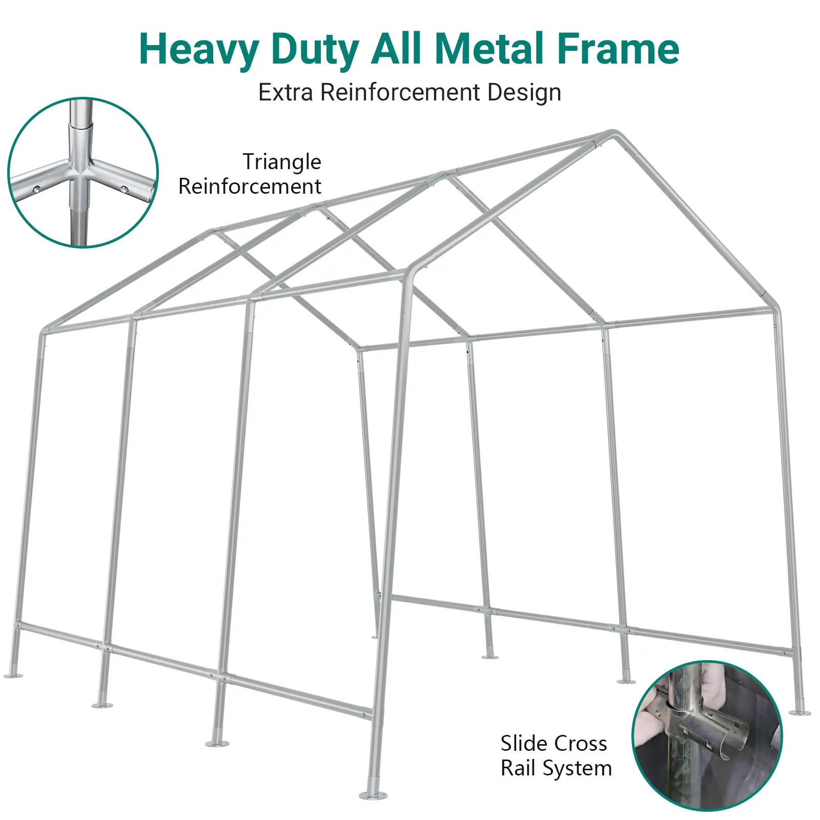 6x6 FT Heavy Duty Steel Frame Carport, Outdoor Waterproof PE Cover Canopy with Roll-Up Zipper Door, Portable Storage Shed for Car, Garden Tools, Grey, Roll-Up Door