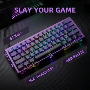 Noble Purple Translucent 60% Mechanical Keyboard, Gasket Mount Hot-Swappable RGB Wired Gaming Keyboard with Red Switch, N-Key Rollover for Luxury Aesthetic PC Setup rainbow