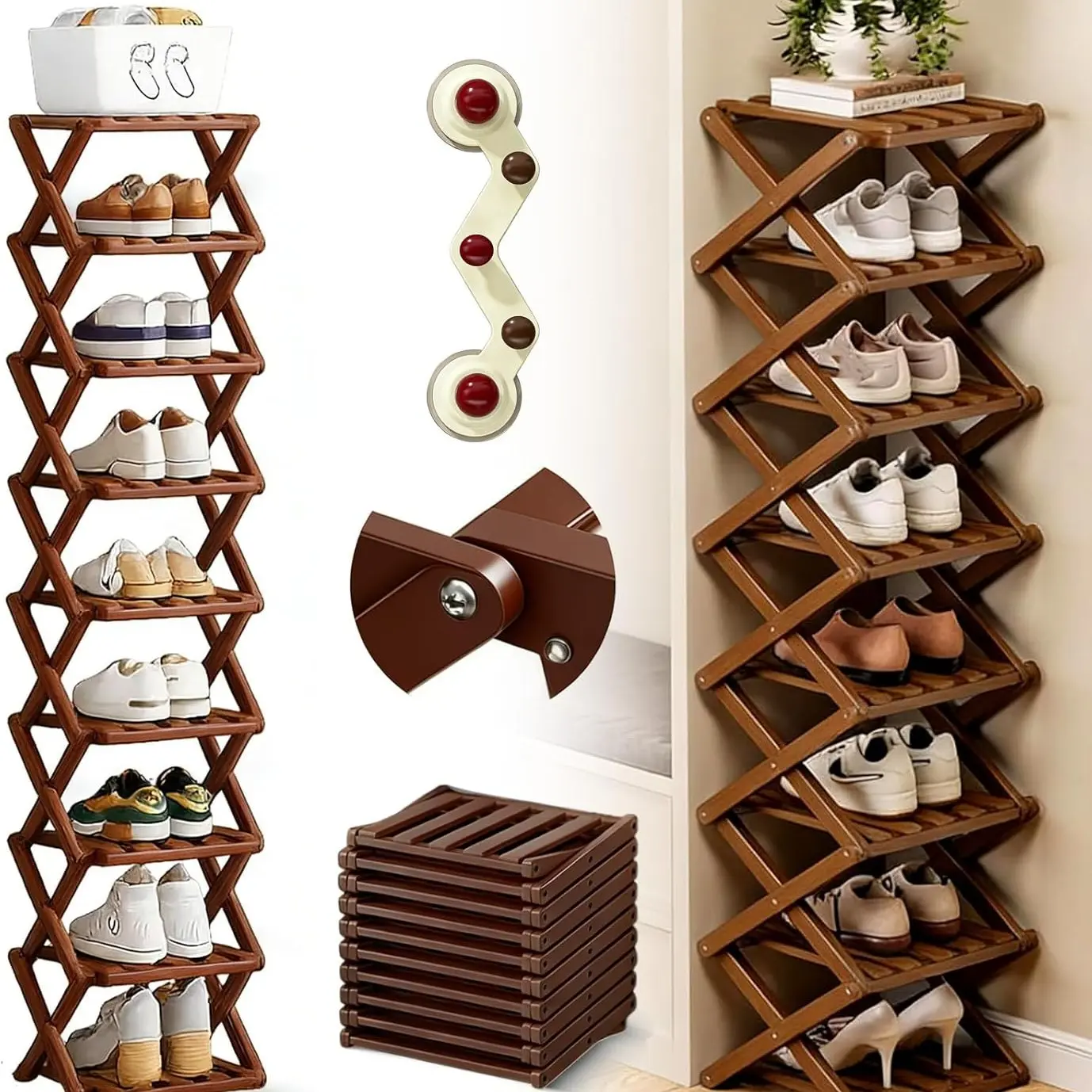 Bamboo Shoe Rack, 8-layer Foldable Shoe Storage Rack, Shoe Organizer Storage Racks, Home Organizer for Living Room Bedroom Bathroom, Shoe Rack Organizer, Organizer Rack, Shelves Rack, Folding Shoe Rack