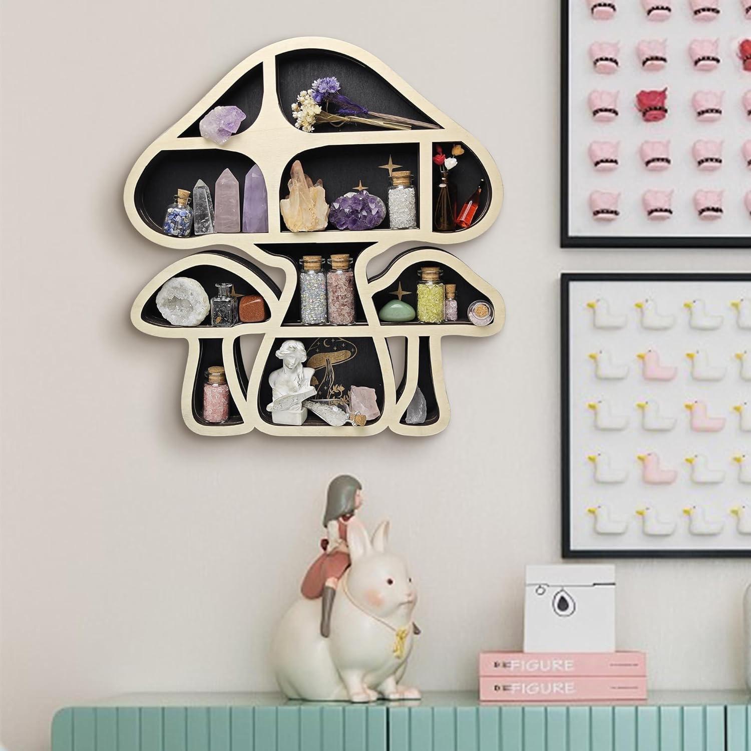 Wooden Mushroom Shaped Wall Mounted Storage Rack, Wall Mount Organizer, 1 Count Creative Wall Decor, Wall Decor for Home Living Room Bedroom, Home Decor, Shelves, Interior, Wooden Wall Shelf