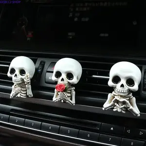 3-Pack Gothic Skull Car Air Fresheners, Resin Vent Clip Aroma Diffuser Set, Car Air Outlet Fragrance Decor, Halloween Car Accessories, Interior Decoration & Gift Set for Men and Women