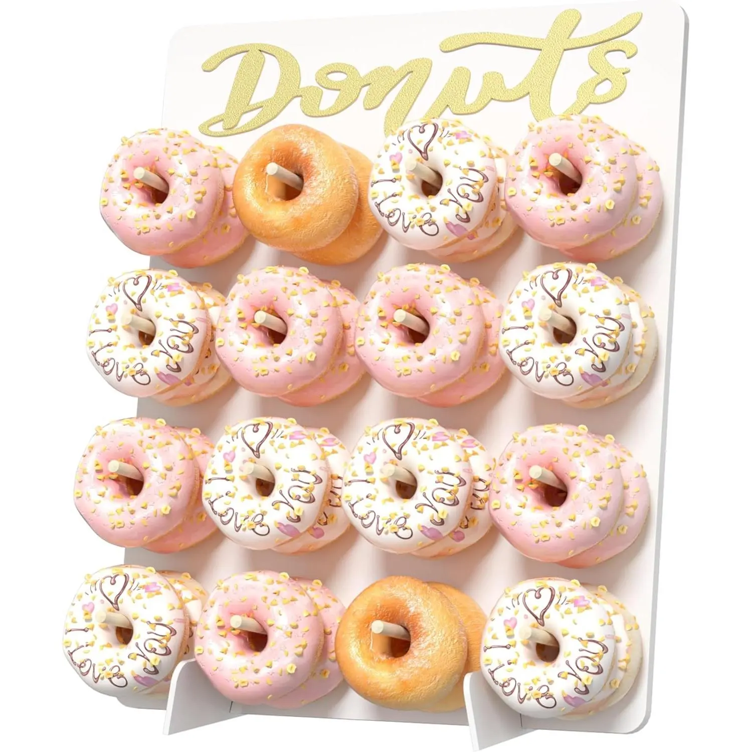 Wooden Donut Wall Display Stand 16 Doughnut Holder Board for Grow Up Party Birthday Wedding Baby Shower Party Decorations White