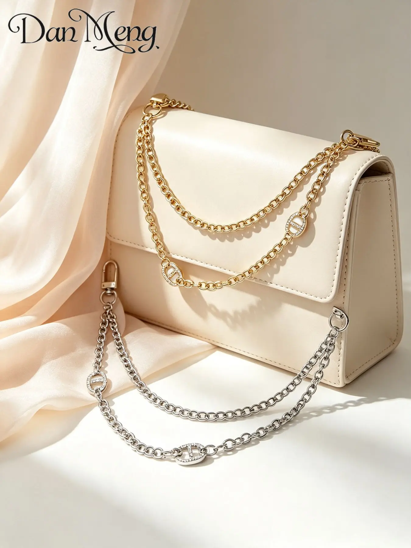 Luxury Dual-Layer Pig Nose Rhinestone Bag Chain Accessory, Crossbody Handbag Strap Replacement, Decorative Shoulder Strap Chain