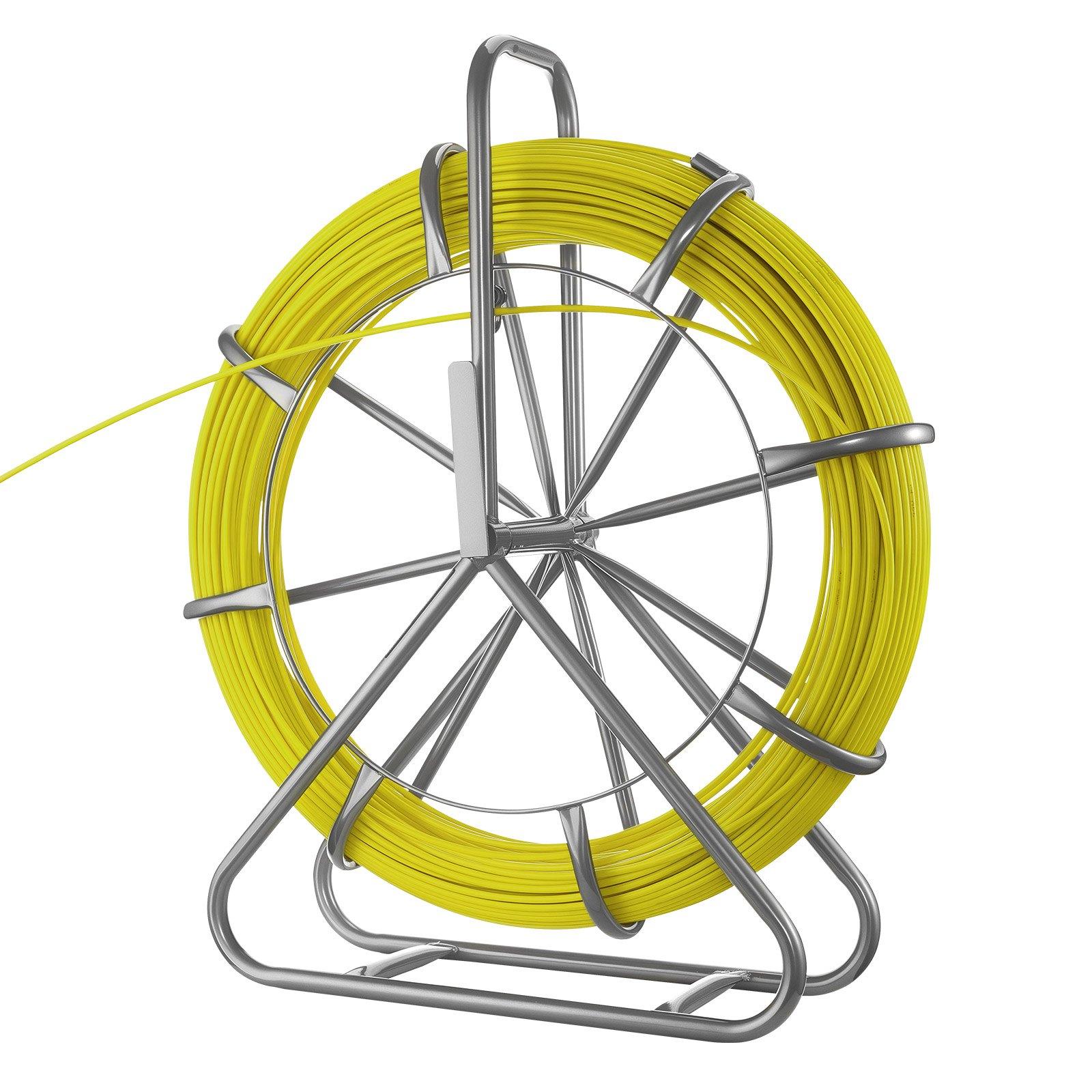 VEVOR Fish Tape Fiberglass, 500FT 6.3MM, Duct Rodder Fishtape Wire Puller with Stand, 1/4-Inch Cable Running Rod, Marked Every 5 Feet, Fishing Tools for Walls and Electrical Conduit, Non-Conductive