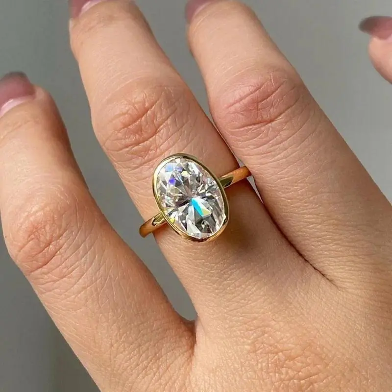 Cocktail 1-3ct Oval Cut Moissanite Ring 925 Sterling Silver Engagement Solitaire Rings for Women Gold Plated Anniversary Gifts