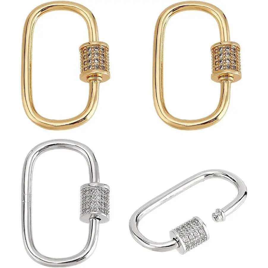4 count 18K  Plated Carabiner Lock 2 Colors Oval Screw Lock Charms Clip Small  Pave Cubic Screw Necklace Link Connector Golden Snap Clips for   Making, 0.94x0.63inch