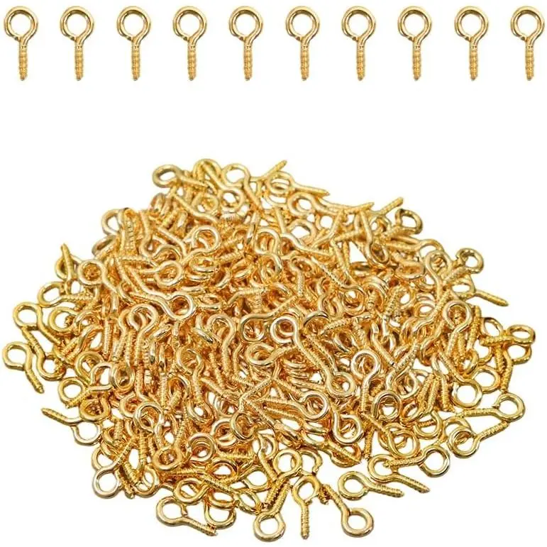 350pcs Gold Small Screw Eye Pins for Jewelry Making & DIY Crafts, Mini Eyelet Screws for Art Projects & Bead Charms, Tiny Eye Hooks, Mini Eyelet Hooks for Cork Top Bottles (5mm)