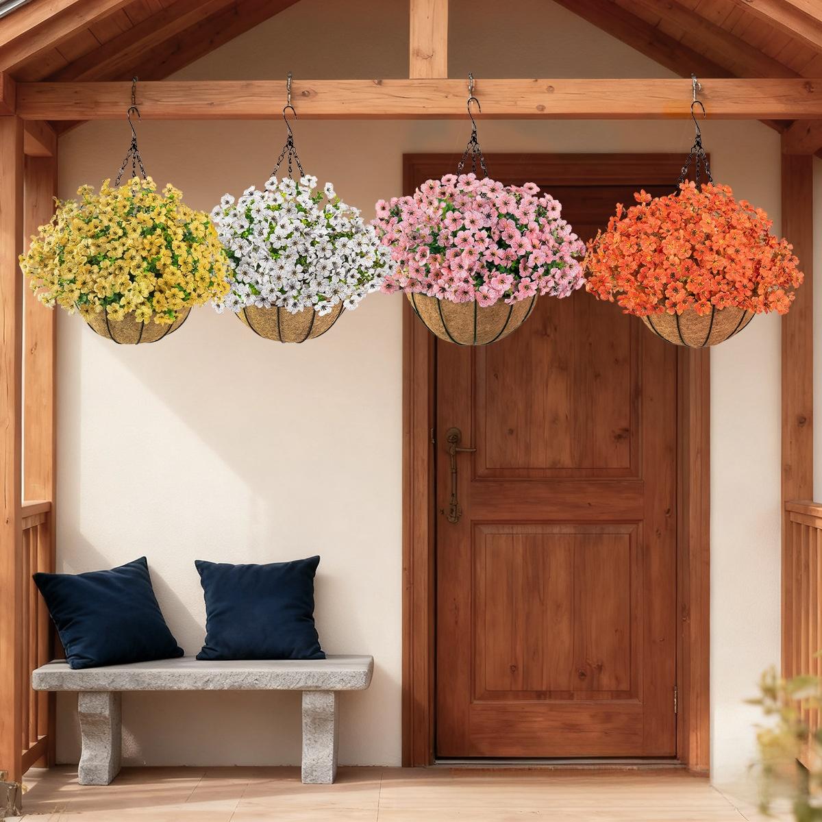 Violet artificial bouquet, purple roses, artificial flowers, artificial eucalyptus, fake flowers, decorative DIY hanging basket