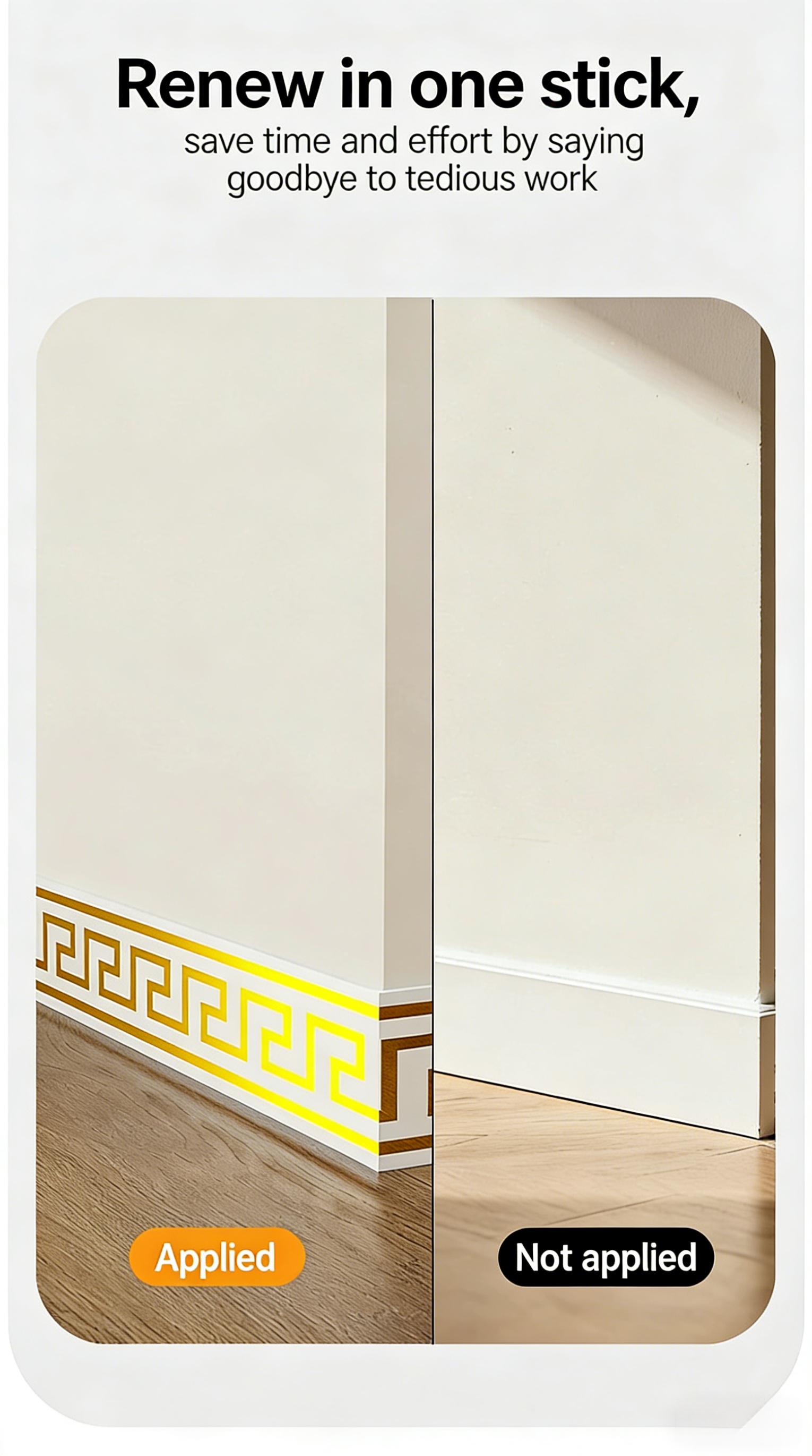 Self-Adhesive PVC Baseboard, Thick Waterproof Vinyl Wall Trim, Peel and Stick Skirting Board, Countertop Edge Guard, Ceiling Corner Molding, Removable Wall Corner Protector, Easy DIY No Tools Installation, 3.94" x 196.85"