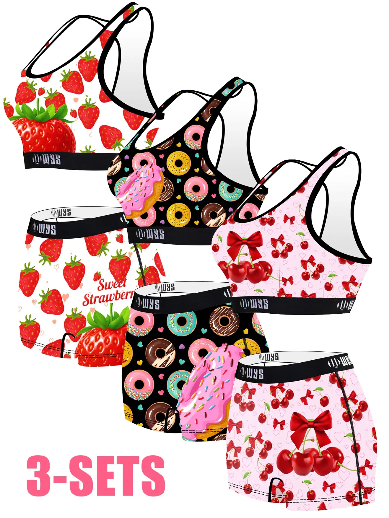 3 SETS  Women's Sport Bra Set, Butterfly Print, Full Coverage, Slim-Fitting, Lined, Casual Style, All Seasons, Comfortable & Elastic, Running, Gym, Swim