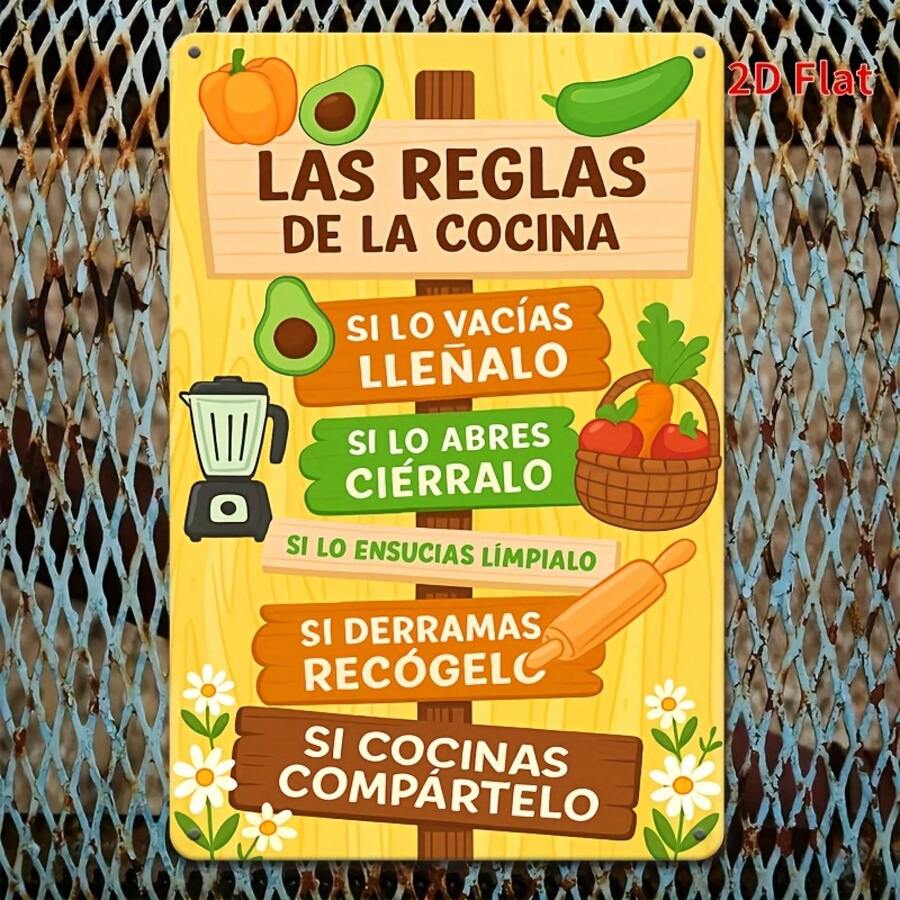 Spanish "Las Reglas De La Cocina" Metal Tin Sign – Vintage Kitchen Rules Wall Decor – Rustic Farmhouse Art for Home, Restaurant & Dining Room – 8x12 Inch