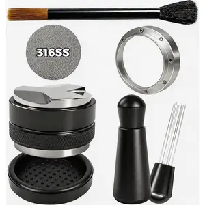 51mm Espresso Accessories Kit, Coffee Distributor & Tamper Leveler with Mat, WDT Tool, Dosing Funnel, Puck Screen & Cleaning Brush, Barista Tools for 51mm Portafilter Espresso Machines