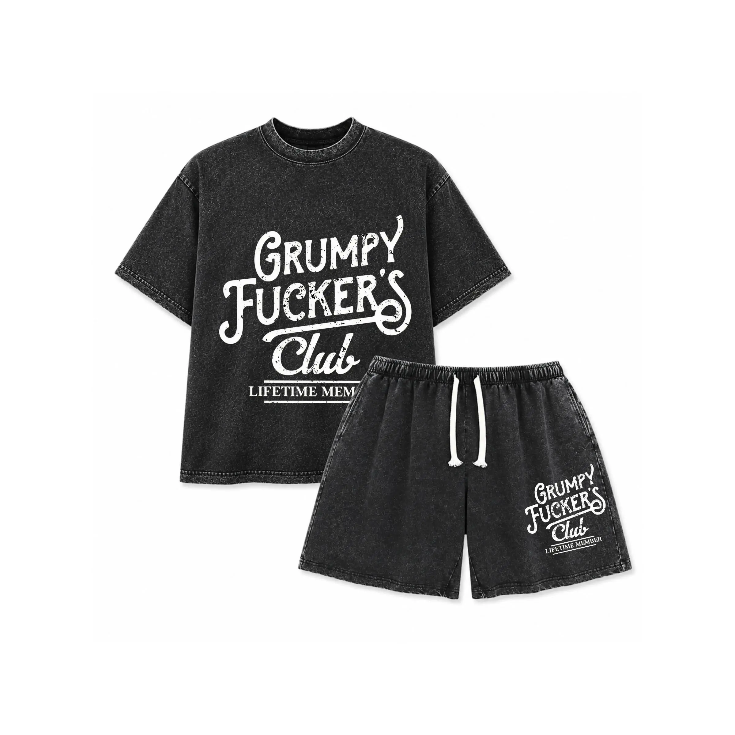 Men's Grumpy F*cker's Club Lifetime Member Funny Sarcastic T-Shirt - Oversized Soft Cotton Short-Sleeve Round Neck Print Tee, Retro Bad Mood Club Streetwear Gift For Him