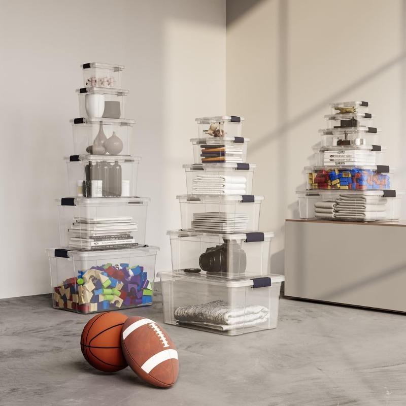 Clear Storage Boxes with Lids 2 Quart Plastic Container Bins for Organizing Stackable Crates BPA Free Non Toxic Odor Free Organizers for Home Office School and Dorm