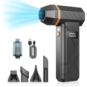 Duster & Vacuum 2-in-1, 140000RPM Electric Air Duster, 4-Gear Adjustable Rechargeable Cordless Dust Blower with LED Light   for Keyboard PC   Outdoor-Orange