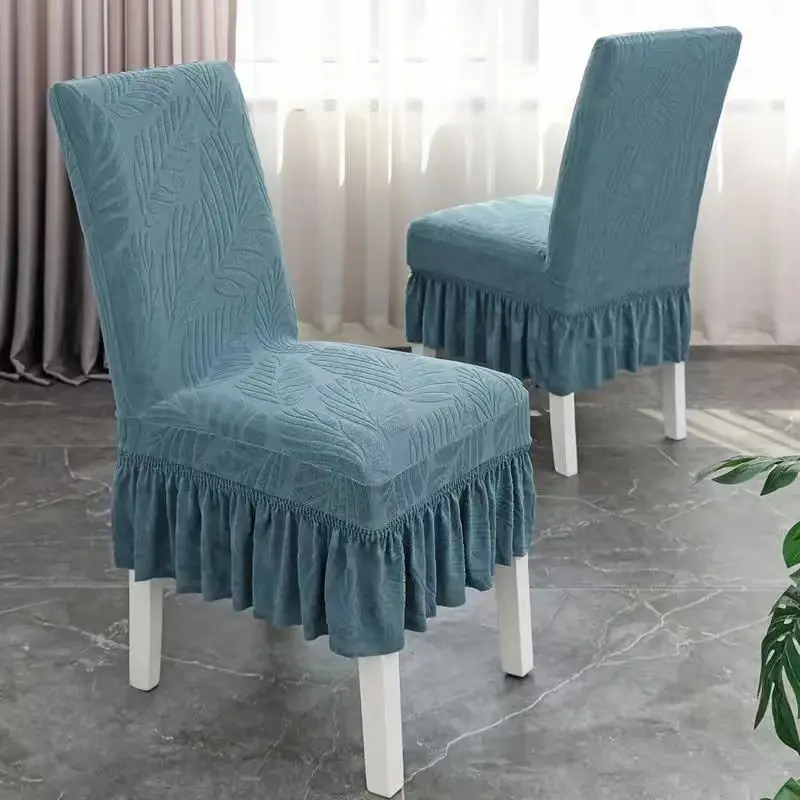 6/12pcs Elastic Skirt Chair Covers, Polyester Dining Chair Covers, All-Season Use, Home and Hotel Suitable, European Style Lucky Grass, Dining Chair Slipcovers