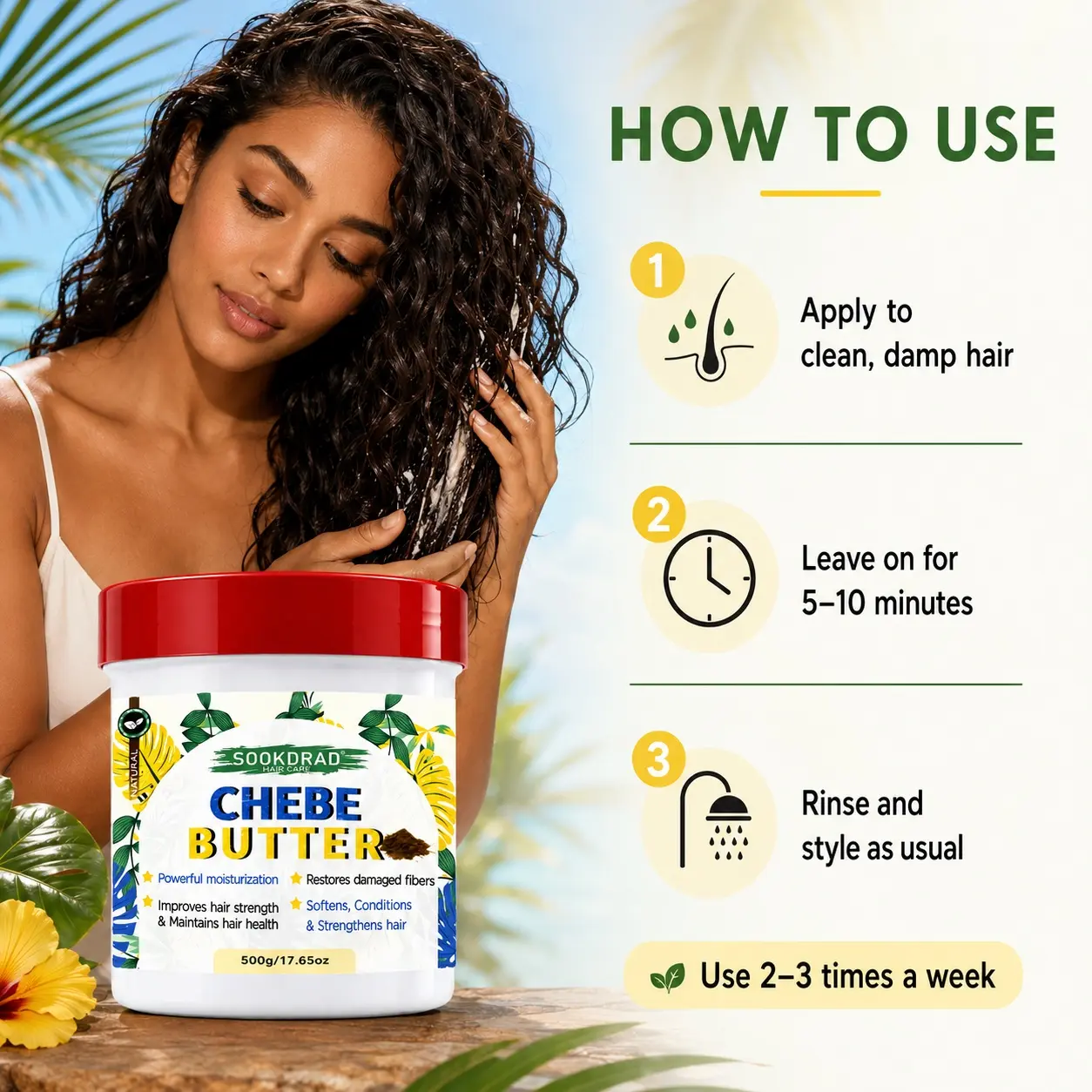 Chebe Butter, Natural, Powerful Moisturization, Restore Damaged Hair Fibers, Improve Hair Strength, Maintain Hair Health, Soften Hair, Condition Hair, Strengthen Hair, 500g/17.65oz