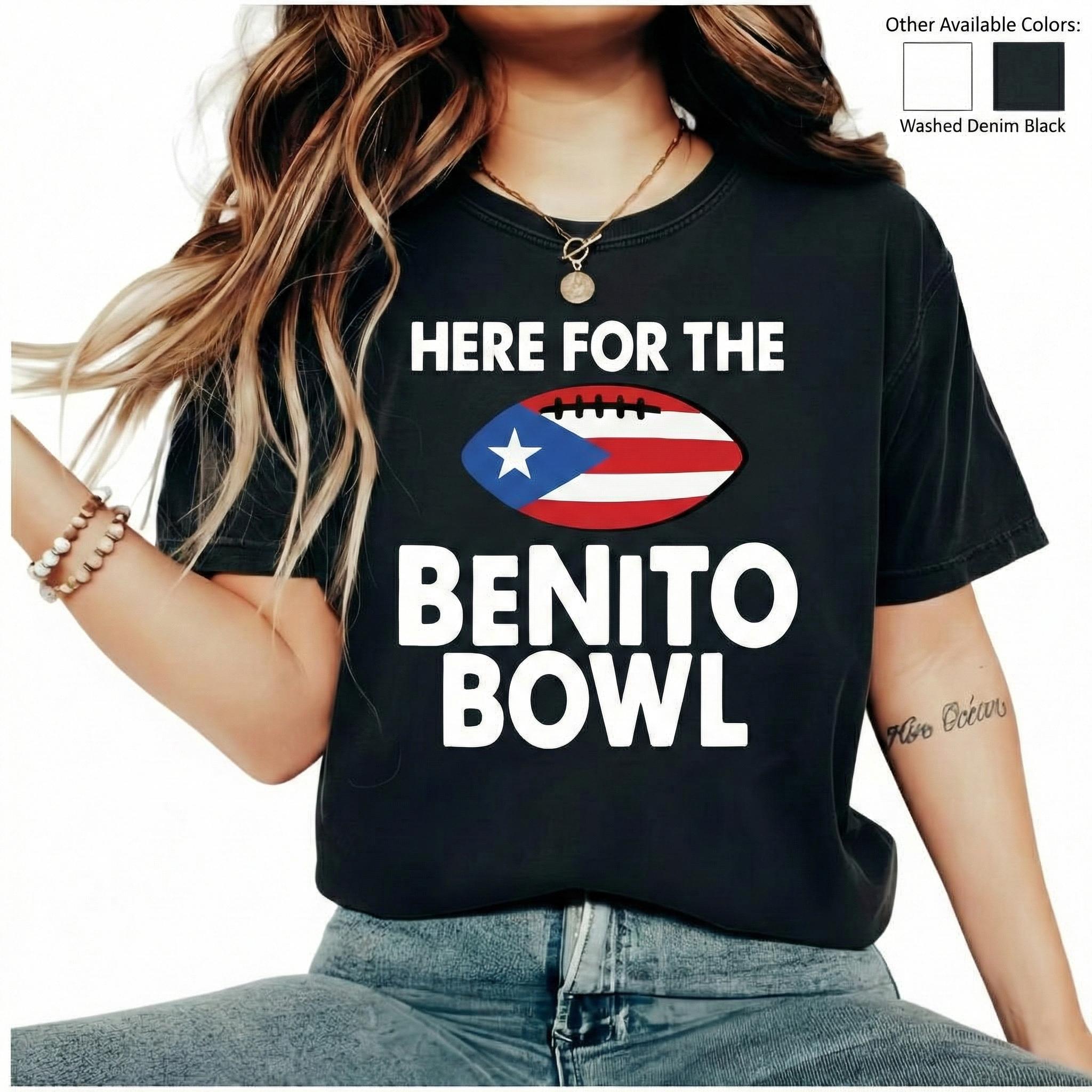Cotton Here For The BENLlTO Bowl Tee Puerto Rico Flag Football Graphic Unisex T-shirt Summer Casual Round Neck Short Sleeves Black