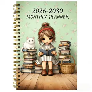 2026-2030 Monthly Planner/Calendar - January 2026 to December 2030, 5-Year Monthly Planner, Green Girl Reading Theme Cover Design Notebook, Annual Calendar Planning, Monthly Tabs, 60-Month Calendar, 5.5 x 8.3 Inches, Thick Paper, Elastic Cover, Durable Do