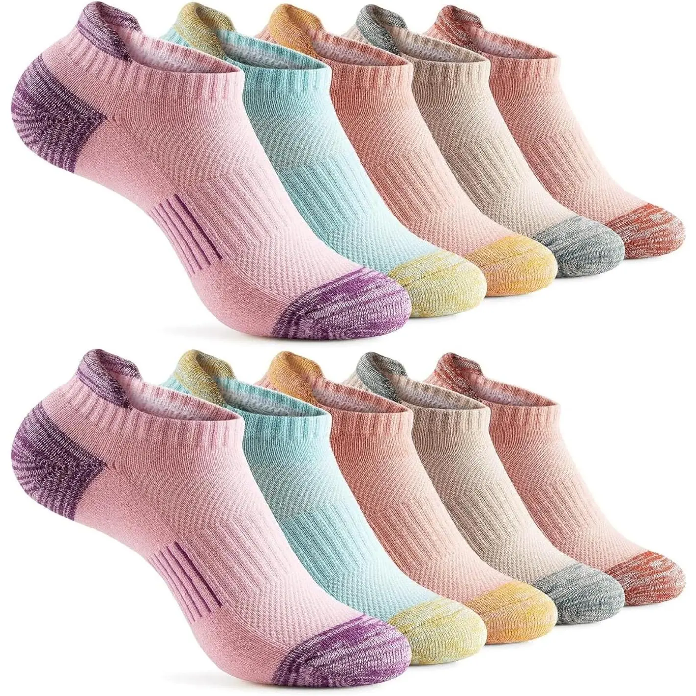 10 Pairs Womens Ankle Socks-Cushioned Running Athletic Cotton Socks,Low Cut Casual Socks,Size 6-12