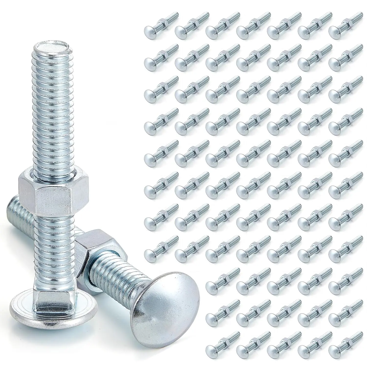 75 Pack 3/8 x 2 1/2" Long Carriage  with Nuts, Galvanized Steel