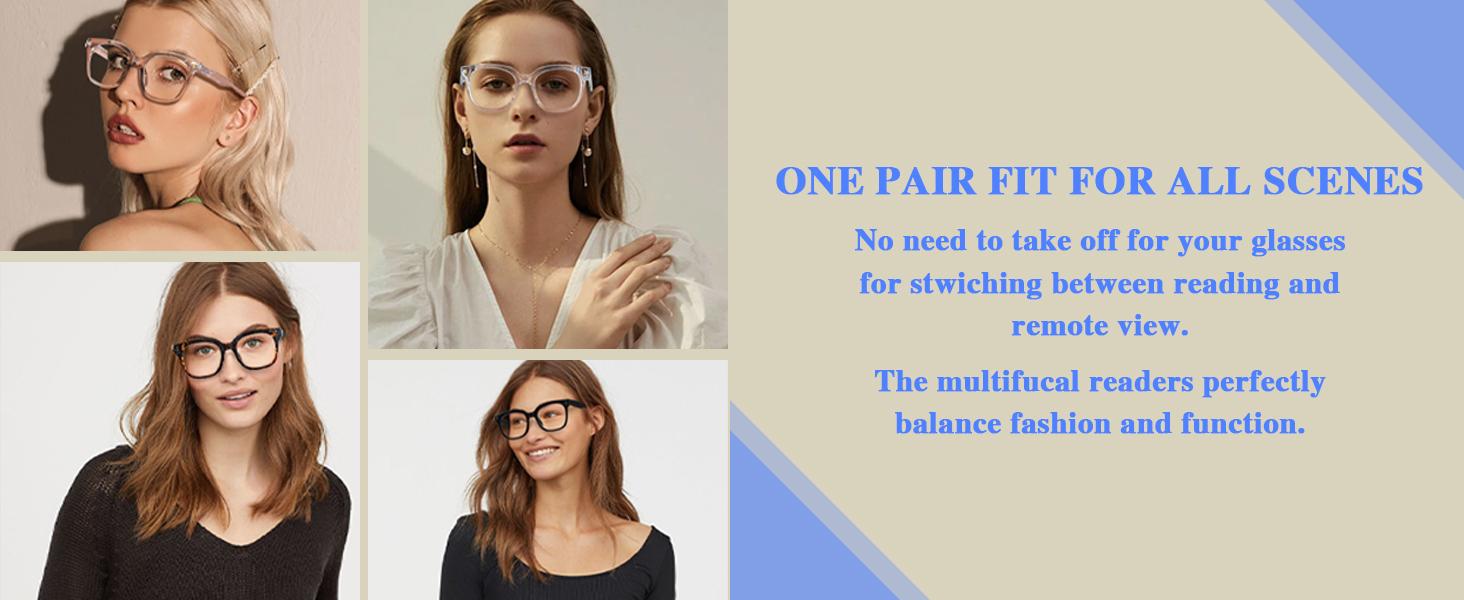 Progressive Multifocus Reading Glasses for Women Men Oversized Anti Blue Light Blocking Readers Square Eyeglasses