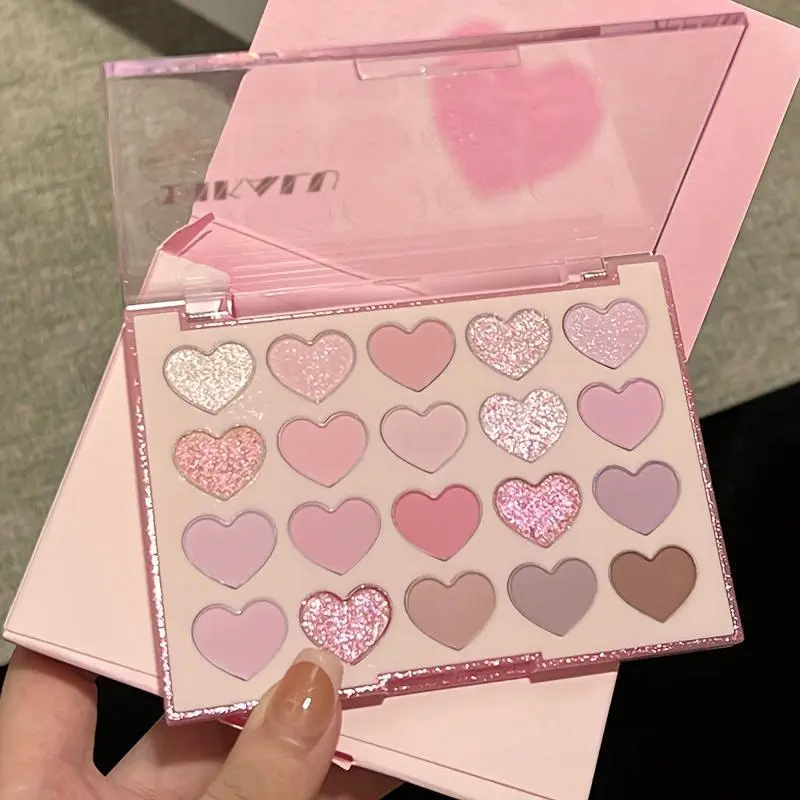 Pink Heart-shaped Eyeshadow Palette, Multi-texture Valentine Makeup Palette with Matte, Fine Shimmer & Pearl Finishes, Soft Neutral Pink Shades with Long-lasting Color Payoff, Versatile Heart Eyeshadow Cosmetics for Women's Daily Commute, Dates & Parties